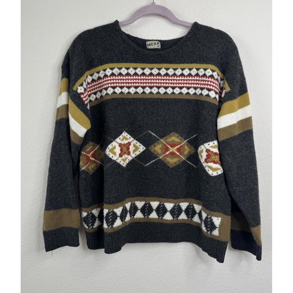 Mexx Vintage Wool Blend Sweater Women’s M Fair Isle Argyle Geometric Aztec 90s